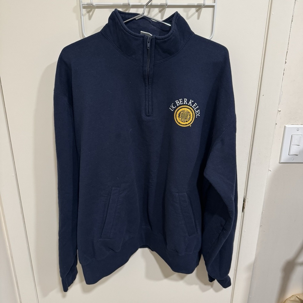 Champion UC Berkeley University Navy Blue 1/4 Zip Men's XXL Boxy Vintage Y2K